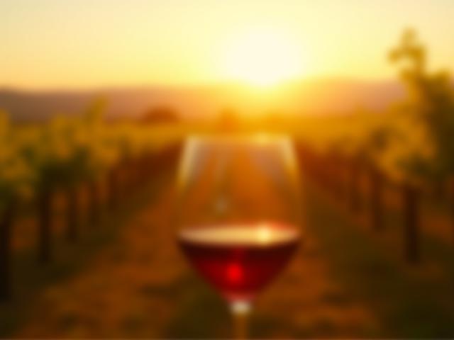 Pahar de vin roșu cu vedere spre o podgorie însorită