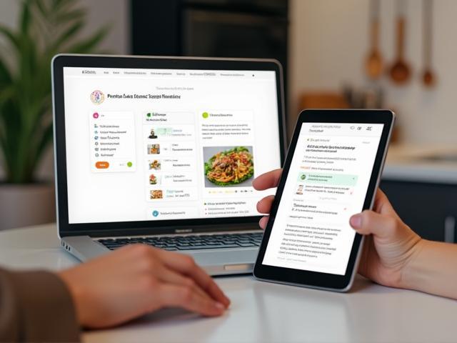 Interfața platformei online de rețete Ponta-lorsa pe un laptop și o tabletă